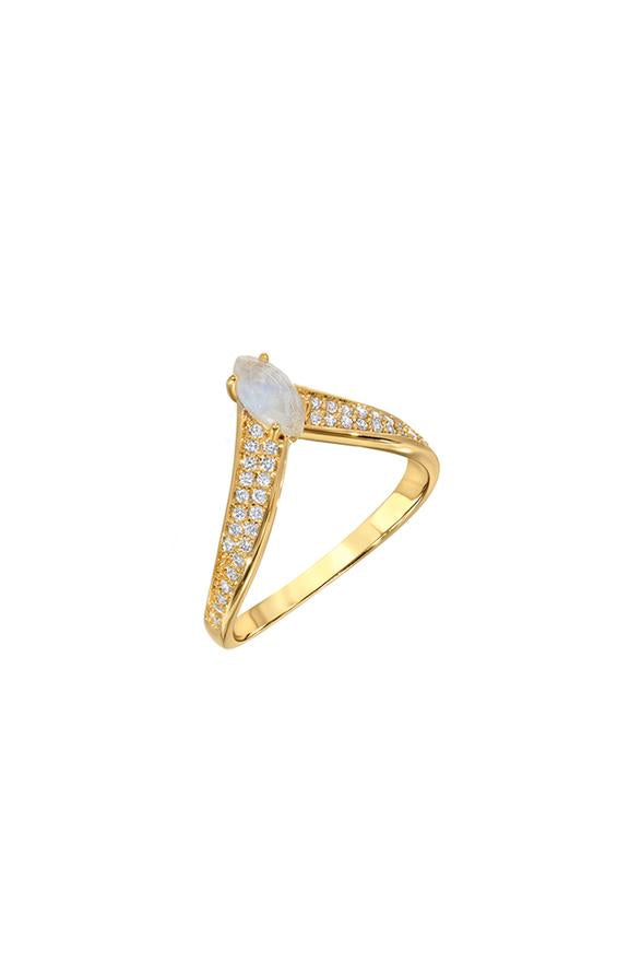 
            
                Load image into Gallery viewer, Bella V Pave | Ring in Rainbow Moonstone
            
        